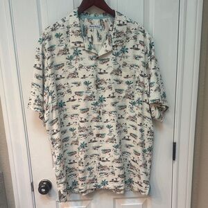Tommy Bahama Cream and Green Tropical Men's Shirt